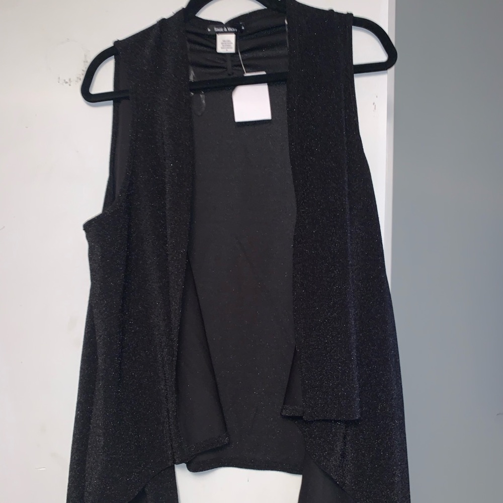 Black shimmer sleeveless cardigan
